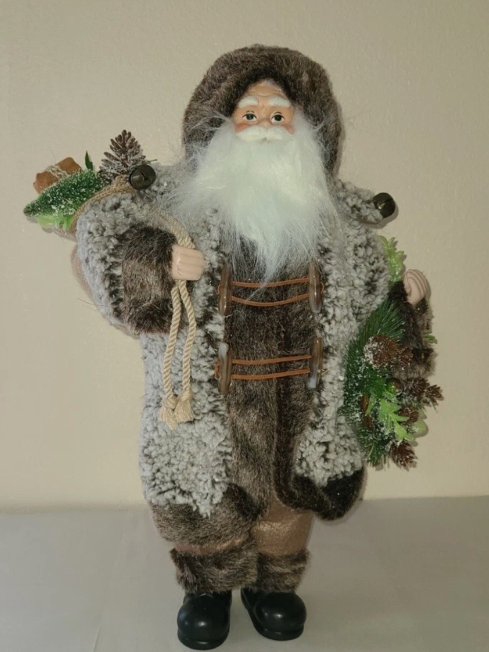 Holiday Vintage Santa Figurine in Brown and Cream - Home Accents